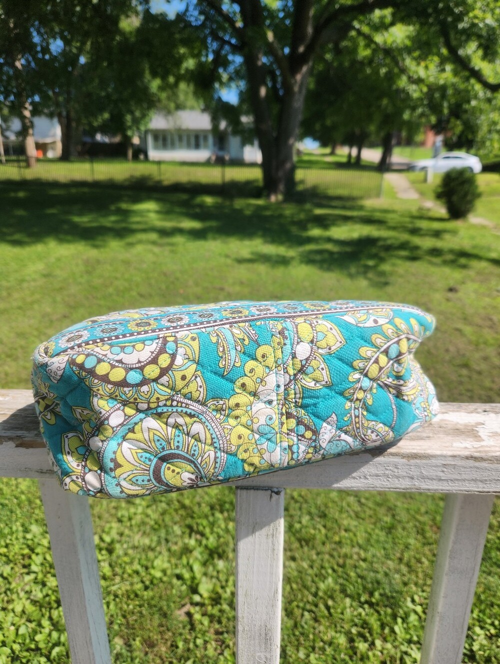 Vera Bradley Vintage Team Peacock Paisley Bowler Satchel Quilted Bag - Picture 8 of 10